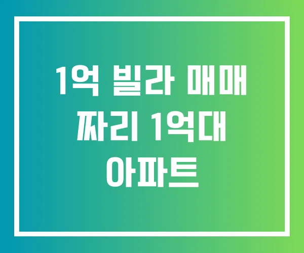 1억 빌라 매매 짜리 1억대 아파트