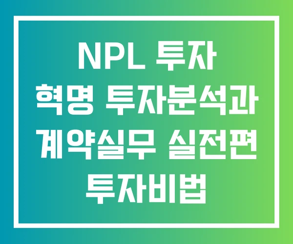 NPL 투자 혁명 투자분석과 계약실무 실전편 투자비법