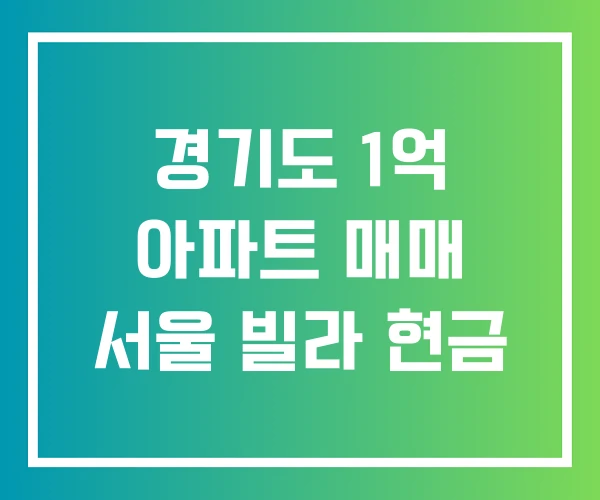 경기도 1억 아파트 매매 서울 빌라 현금