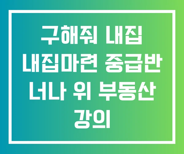 구해줘 내집 내집마련 중급반 너나 위 부동산 강의