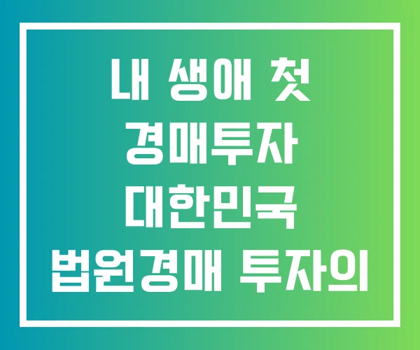 내 생애 첫 경매투자 대한민국 법원경매 투자의 정석