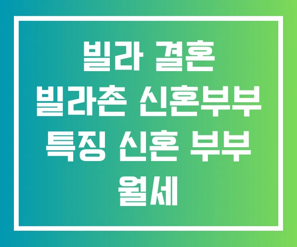 빌라 결혼 빌라촌 신혼부부 특징 신혼 부부 월세
