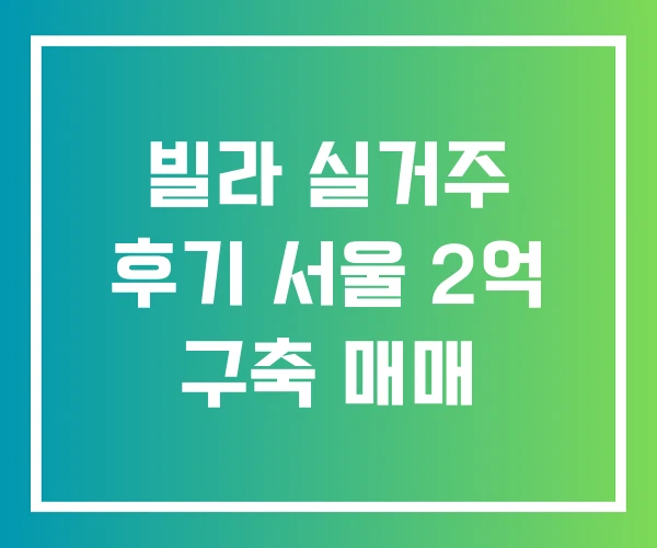 빌라 실거주 후기 서울 2억 구축 매매