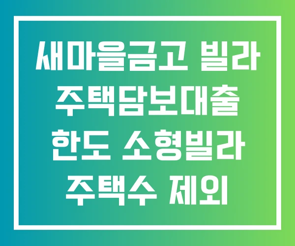 새마을금고 빌라 주택담보대출 한도 소형빌라 주택수 제외 신축빌라