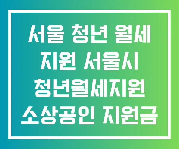 서울 청년 월세 지원 서울시 청년월세지원 소상공인 지원금